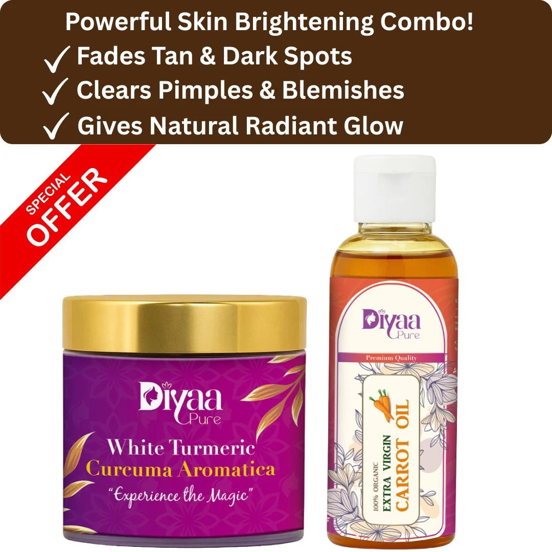 Skin Brightening Combo – White Turmeric Face Pack (50g) + Carrot Seed Oil (100ml) | Clears Pimples, Tan & Dark Spots Naturally