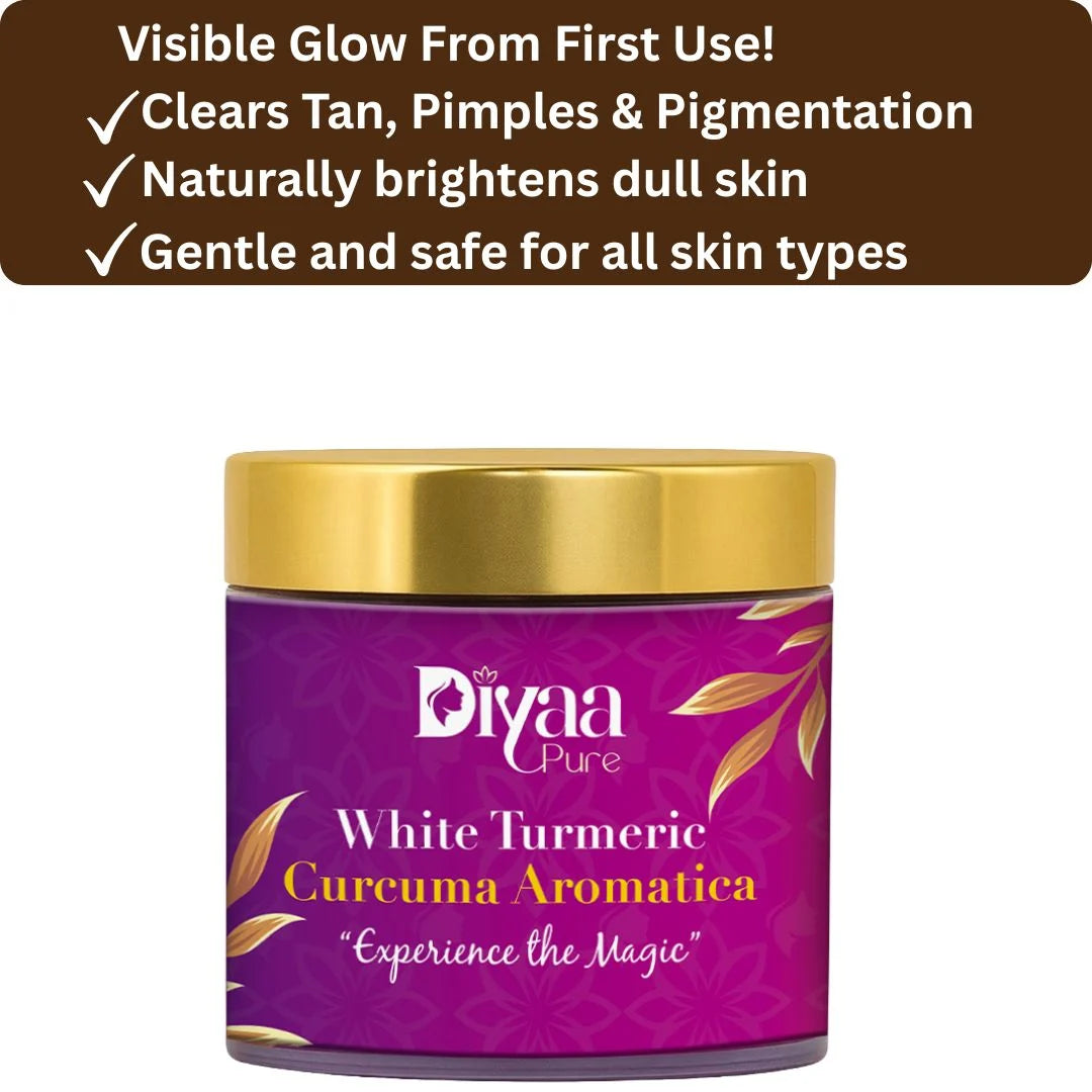 Diyaa White Turmeric Face Pack – 100% Natural Brightening for Face | Clears Pimples, Dark Spots & Tan | Enhances Skin Glow & Texture | 50g Herbal Form